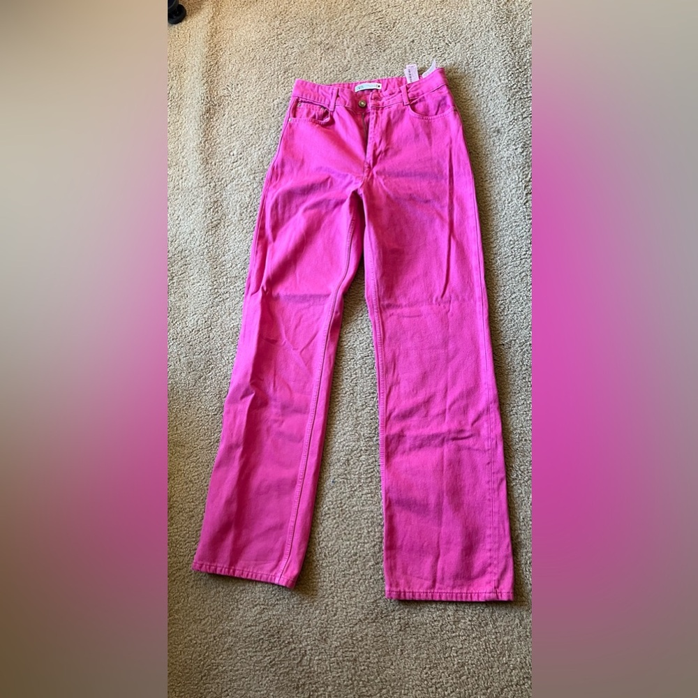 Pink 100% cotton straight leg jeans